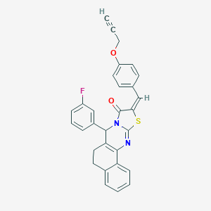 molecular formula C30H21FN2O2S B492954 7-(3-fluorophenyl)-10-[4-(2-propynyloxy)benzylidene]-5,7-dihydro-6H-benzo[h][1,3]thiazolo[2,3-b]quinazolin-9(10H)-one 