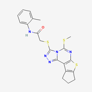 molecular formula C20H19N5OS3 B4929592 N-(2-methylphenyl)-2-{[5-(methylthio)-9,10-dihydro-8H-cyclopenta[4,5]thieno[3,2-e][1,2,4]triazolo[4,3-c]pyrimidin-3-yl]thio}acetamide 