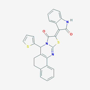 molecular formula C26H17N3O2S2 B492961 (10Z)-10-(2-oxo-1,2-dihydro-3H-indol-3-ylidene)-7-(thiophen-2-yl)-5,7-dihydro-6H-benzo[h][1,3]thiazolo[2,3-b]quinazolin-9(10H)-one CAS No. 667914-07-0