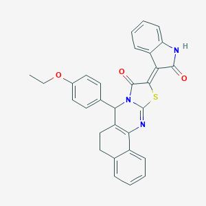 molecular formula C30H23N3O3S B492962 (10Z)-7-(4-ethoxyphenyl)-10-(2-oxo-1,2-dihydro-3H-indol-3-ylidene)-5,7-dihydro-6H-benzo[h][1,3]thiazolo[2,3-b]quinazolin-9(10H)-one 