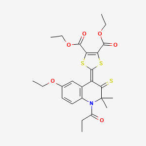 diethyl 2-(6-ethoxy-2,2-dimethyl-1-propionyl-3-thioxo-2,3-dihydro-4(1H)-quinolinylidene)-1,3-dithiole-4,5-dicarboxylate