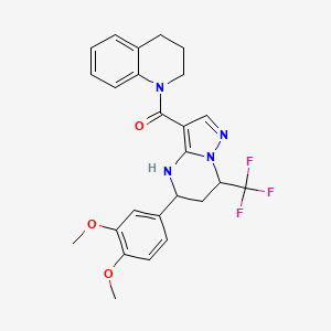 molecular formula C25H25F3N4O3 B4930036 1-{[5-(3,4-dimethoxyphenyl)-7-(trifluoromethyl)-4,5,6,7-tetrahydropyrazolo[1,5-a]pyrimidin-3-yl]carbonyl}-1,2,3,4-tetrahydroquinoline 