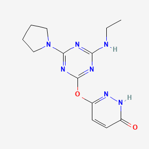 molecular formula C13H17N7O2 B4930117 6-{[4-(ethylamino)-6-(1-pyrrolidinyl)-1,3,5-triazin-2-yl]oxy}-3-pyridazinol 