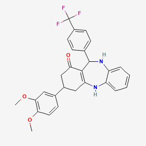 molecular formula C28H25F3N2O3 B4930224 3-(3,4-dimethoxyphenyl)-11-[4-(trifluoromethyl)phenyl]-2,3,4,5,10,11-hexahydro-1H-dibenzo[b,e][1,4]diazepin-1-one 