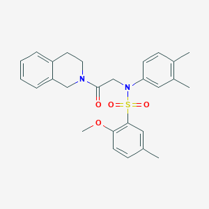 molecular formula C27H30N2O4S B4930278 N-[2-(3,4-dihydro-2(1H)-isoquinolinyl)-2-oxoethyl]-N-(3,4-dimethylphenyl)-2-methoxy-5-methylbenzenesulfonamide 