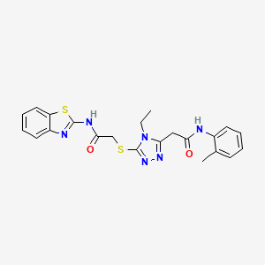 molecular formula C22H22N6O2S2 B4930722 2-(5-{[2-(1,3-benzothiazol-2-ylamino)-2-oxoethyl]thio}-4-ethyl-4H-1,2,4-triazol-3-yl)-N-(2-methylphenyl)acetamide 