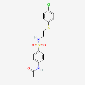 molecular formula C16H17ClN2O3S2 B4930815 N-{4-[({2-[(4-chlorophenyl)thio]ethyl}amino)sulfonyl]phenyl}acetamide 