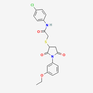 molecular formula C20H19ClN2O4S B4930943 N-(4-chlorophenyl)-2-{[1-(3-ethoxyphenyl)-2,5-dioxo-3-pyrrolidinyl]thio}acetamide 