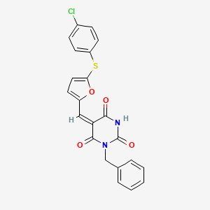 molecular formula C22H15ClN2O4S B4930952 1-benzyl-5-({5-[(4-chlorophenyl)thio]-2-furyl}methylene)-2,4,6(1H,3H,5H)-pyrimidinetrione 