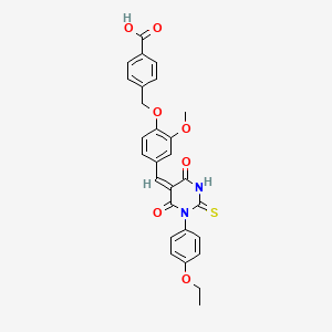 molecular formula C28H24N2O7S B4931197 4-[(4-{[1-(4-ethoxyphenyl)-4,6-dioxo-2-thioxotetrahydro-5(2H)-pyrimidinylidene]methyl}-2-methoxyphenoxy)methyl]benzoic acid 