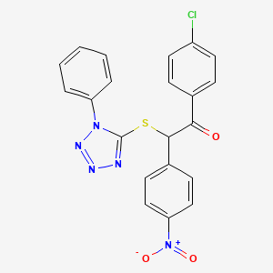 molecular formula C21H14ClN5O3S B4931235 1-(4-chlorophenyl)-2-(4-nitrophenyl)-2-[(1-phenyl-1H-tetrazol-5-yl)thio]ethanone 