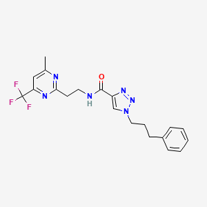 molecular formula C20H21F3N6O B4931263 N-{2-[4-methyl-6-(trifluoromethyl)-2-pyrimidinyl]ethyl}-1-(3-phenylpropyl)-1H-1,2,3-triazole-4-carboxamide 
