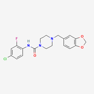 molecular formula C19H19ClFN3O3 B4931321 4-(1,3-benzodioxol-5-ylmethyl)-N-(4-chloro-2-fluorophenyl)-1-piperazinecarboxamide 