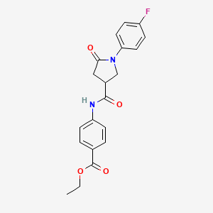 molecular formula C20H19FN2O4 B4931554 ethyl 4-({[1-(4-fluorophenyl)-5-oxo-3-pyrrolidinyl]carbonyl}amino)benzoate 