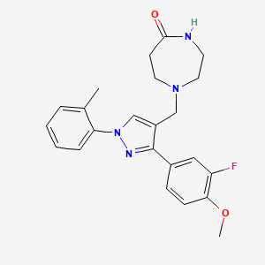 molecular formula C23H25FN4O2 B4931855 1-{[3-(3-fluoro-4-methoxyphenyl)-1-(2-methylphenyl)-1H-pyrazol-4-yl]methyl}-1,4-diazepan-5-one 