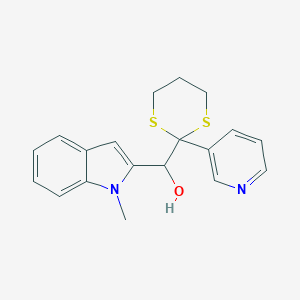 molecular formula C19H20N2OS2 B493191 (1-Methylindol-2-yl)-[2-(3-pyridyl)-1,3-dithian-2-yl]methanol 