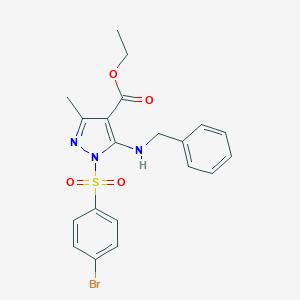 molecular formula C20H20BrN3O4S B493200 ethyl 5-(benzylamino)-1-[(4-bromophenyl)sulfonyl]-3-methyl-1H-pyrazole-4-carboxylate 