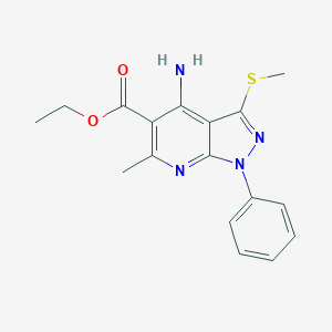 molecular formula C17H18N4O2S B493212 ethyl 4-amino-6-methyl-3-(methylsulfanyl)-1-phenyl-1H-pyrazolo[3,4-b]pyridine-5-carboxylate 