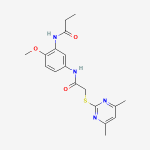 molecular formula C18H22N4O3S B4932194 N-[5-({[(4,6-dimethyl-2-pyrimidinyl)thio]acetyl}amino)-2-methoxyphenyl]propanamide 