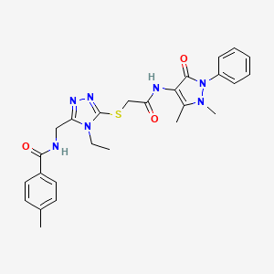 N-{[5-({2-[(1,5-dimethyl-3-oxo-2-phenyl-2,3-dihydro-1H-pyrazol-4-yl)amino]-2-oxoethyl}thio)-4-ethyl-4H-1,2,4-triazol-3-yl]methyl}-4-methylbenzamide