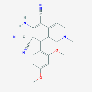 molecular formula C21H21N5O2 B493229 6-amino-8-(2,4-dimethoxyphenyl)-2-methyl-2,3,8,8a-tetrahydro-5,7,7(1H)-isoquinolinetricarbonitrile 