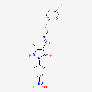 molecular formula C19H17ClN4O3 B4932303 4-({[2-(4-chlorophenyl)ethyl]amino}methylene)-5-methyl-2-(4-nitrophenyl)-2,4-dihydro-3H-pyrazol-3-one 