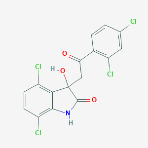 molecular formula C16H9Cl4NO3 B493236 4,7-Dichloro-3-(2-(2,4-dichlorophenyl)-2-oxoethyl)-3-hydroxy-1,3-dihydro-2H-indol-2-one 