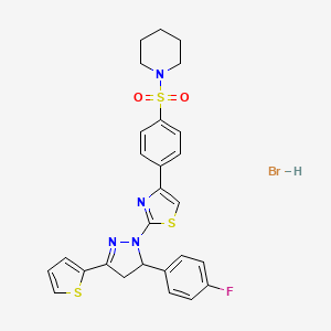 molecular formula C27H26BrFN4O2S3 B4932396 1-[(4-{2-[5-(4-fluorophenyl)-3-(2-thienyl)-4,5-dihydro-1H-pyrazol-1-yl]-1,3-thiazol-4-yl}phenyl)sulfonyl]piperidine hydrobromide 