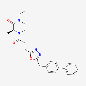 molecular formula C25H28N4O3 B4932438 (3S*)-4-{3-[5-(4-biphenylylmethyl)-1,3,4-oxadiazol-2-yl]propanoyl}-1-ethyl-3-methyl-2-piperazinone 