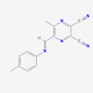 molecular formula C15H11N5 B493288 5-Methyl-6-{[(4-methylphenyl)imino]methyl}-2,3-pyrazinedicarbonitrile 