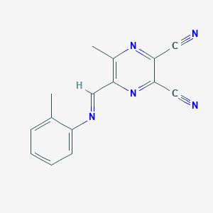 molecular formula C15H11N5 B493289 5-Methyl-6-{[(2-methylphenyl)imino]methyl}-2,3-pyrazinedicarbonitrile 