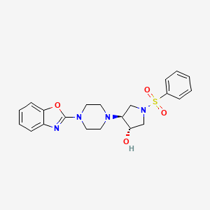 molecular formula C21H24N4O4S B4932935 (3S*,4S*)-4-[4-(1,3-benzoxazol-2-yl)-1-piperazinyl]-1-(phenylsulfonyl)-3-pyrrolidinol 