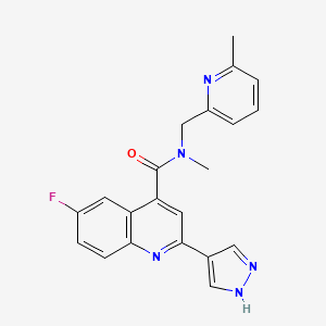 molecular formula C21H18FN5O B4933045 6-fluoro-N-methyl-N-[(6-methylpyridin-2-yl)methyl]-2-(1H-pyrazol-4-yl)quinoline-4-carboxamide 