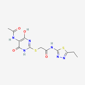 molecular formula C12H14N6O4S2 B4933059 2-{[5-(acetylamino)-4-hydroxy-6-oxo-1,6-dihydro-2-pyrimidinyl]thio}-N-(5-ethyl-1,3,4-thiadiazol-2-yl)acetamide 