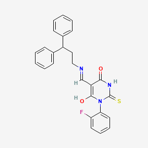 molecular formula C26H22FN3O2S B4933071 5-{[(3,3-diphenylpropyl)amino]methylene}-1-(2-fluorophenyl)-2-thioxodihydro-4,6(1H,5H)-pyrimidinedione 