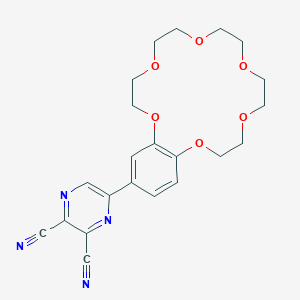 molecular formula C22H24N4O6 B493311 5-(2,3,5,6,8,9,11,12,14,15-Decahydro-1,4,7,10,13,16-benzohexaoxacyclooctadecin-18-yl)-2,3-pyrazinedicarbonitrile 