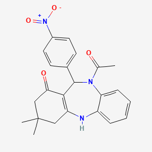 molecular formula C23H23N3O4 B4933226 10-acetyl-3,3-dimethyl-11-(4-nitrophenyl)-2,3,4,5,10,11-hexahydro-1H-dibenzo[b,e][1,4]diazepin-1-one 