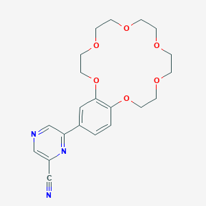 molecular formula C21H25N3O6 B493339 6-(2,3,5,6,8,9,11,12,14,15-Decahydro-1,4,7,10,13,16-benzohexaoxacyclooctadecin-18-yl)-2-pyrazinecarbonitrile 