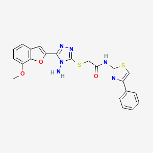 molecular formula C22H18N6O3S2 B4933401 2-{[4-amino-5-(7-methoxy-1-benzofuran-2-yl)-4H-1,2,4-triazol-3-yl]thio}-N-(4-phenyl-1,3-thiazol-2-yl)acetamide 