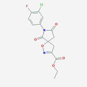 molecular formula C15H12ClFN2O5 B493343 Ethyl 7-(3-chloro-4-fluorophenyl)-6,8-dioxo-1-oxa-2,7-diazaspiro[4.4]non-2-ene-3-carboxylate 