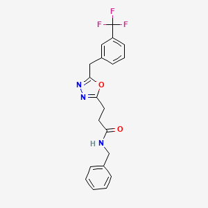 molecular formula C20H18F3N3O2 B4933441 N-benzyl-3-{5-[3-(trifluoromethyl)benzyl]-1,3,4-oxadiazol-2-yl}propanamide 
