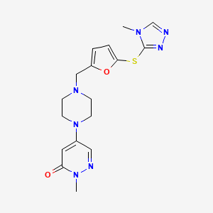 molecular formula C17H21N7O2S B4933524 2-methyl-5-[4-({5-[(4-methyl-4H-1,2,4-triazol-3-yl)thio]-2-furyl}methyl)-1-piperazinyl]-3(2H)-pyridazinone 