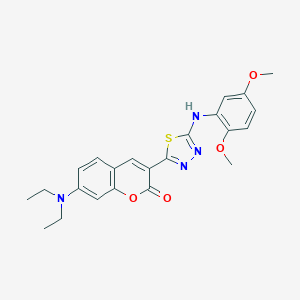 molecular formula C23H24N4O4S B493356 7-(diethylamino)-3-[5-(2,5-dimethoxyanilino)-1,3,4-thiadiazol-2-yl]-2H-chromen-2-one 