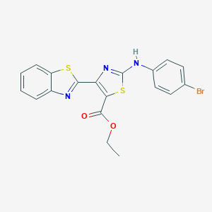 molecular formula C19H14BrN3O2S2 B493379 Ethyl 4-(1,3-benzothiazol-2-yl)-2-(4-bromoanilino)-1,3-thiazole-5-carboxylate 