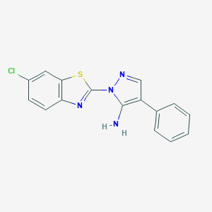 molecular formula C16H11ClN4S B493395 1-(6-chloro-1,3-benzothiazol-2-yl)-4-phenyl-1H-pyrazol-5-amine 