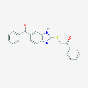 molecular formula C22H16N2O2S B493396 2-[(5-benzoyl-1H-benzimidazol-2-yl)sulfanyl]-1-phenylethanone 