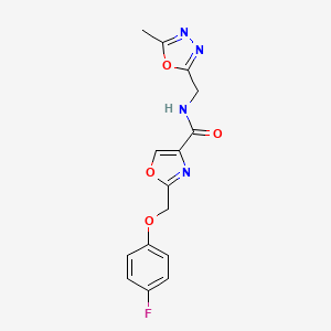 molecular formula C15H13FN4O4 B4934014 2-[(4-fluorophenoxy)methyl]-N-[(5-methyl-1,3,4-oxadiazol-2-yl)methyl]-1,3-oxazole-4-carboxamide 