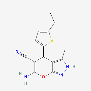 molecular formula C14H14N4OS B4934089 6-amino-4-(5-ethyl-2-thienyl)-3-methyl-1,4-dihydropyrano[2,3-c]pyrazole-5-carbonitrile 