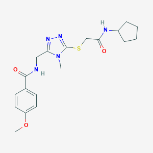 molecular formula C19H25N5O3S B493422 N-[(5-{[2-(cyclopentylamino)-2-oxoethyl]sulfanyl}-4-methyl-4H-1,2,4-triazol-3-yl)methyl]-4-methoxybenzamide 
