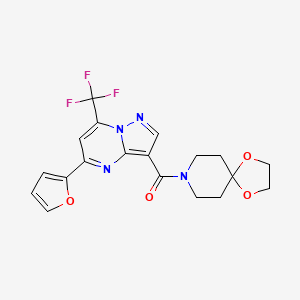 molecular formula C19H17F3N4O4 B4934236 8-{[5-(2-furyl)-7-(trifluoromethyl)pyrazolo[1,5-a]pyrimidin-3-yl]carbonyl}-1,4-dioxa-8-azaspiro[4.5]decane 